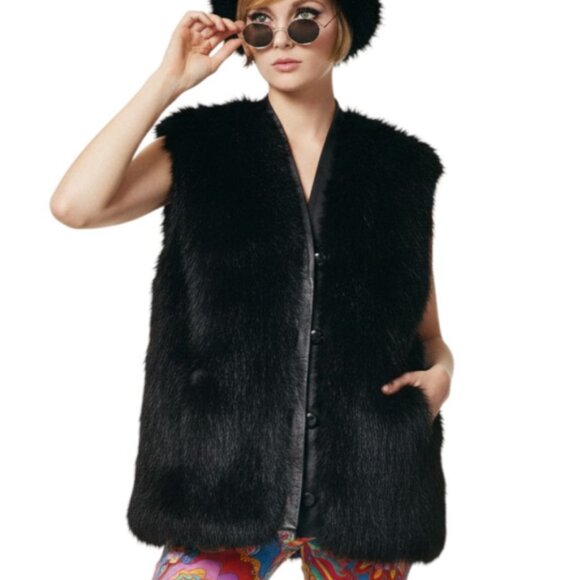 Adolph Schuman / Lilli Ann Women's Vest Faux Fur Leather Trimmed OS Funky Hippie - Picture 1 of 16